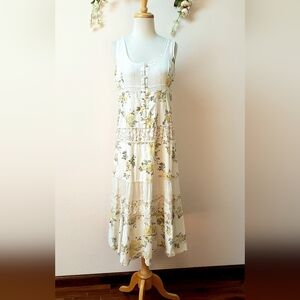 Floral Sleeveless Maxi Dress - Cream and Yellow
